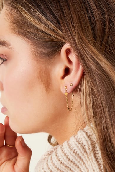 Stainless steel earrings with chain Silver color h5 Picture3